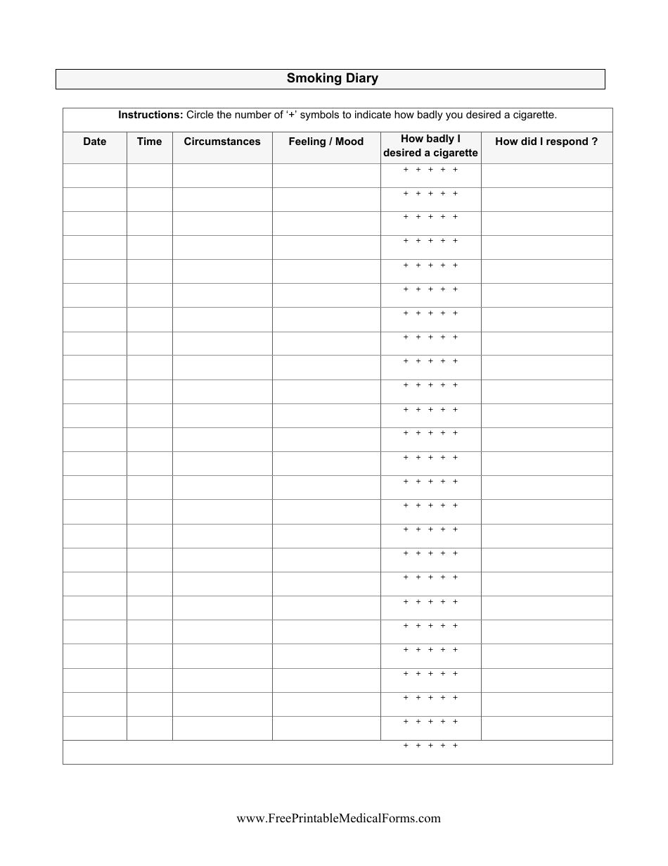 Smoking Diary Template Download Printable PDF | Templateroller