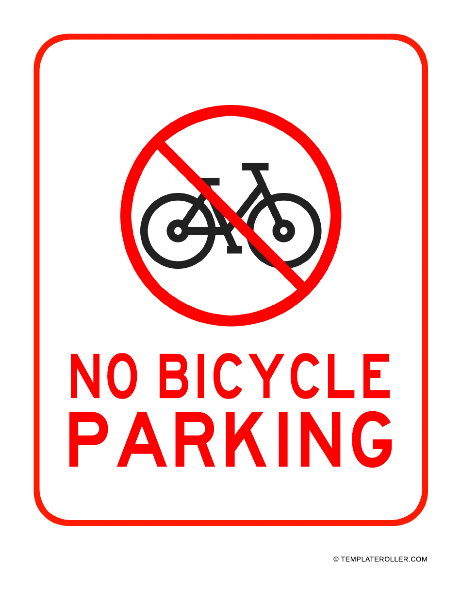 No Bicycle Parking Sign Template - Black and White, Printable