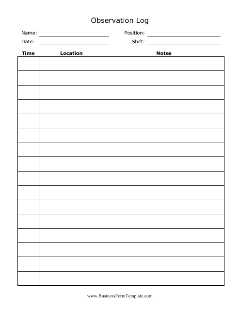 Observation Log Template - Printable and customizable | Template Roller