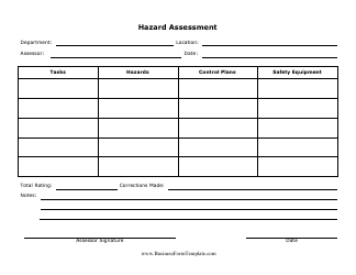 Document preview: Hazard Assessment Form - Table