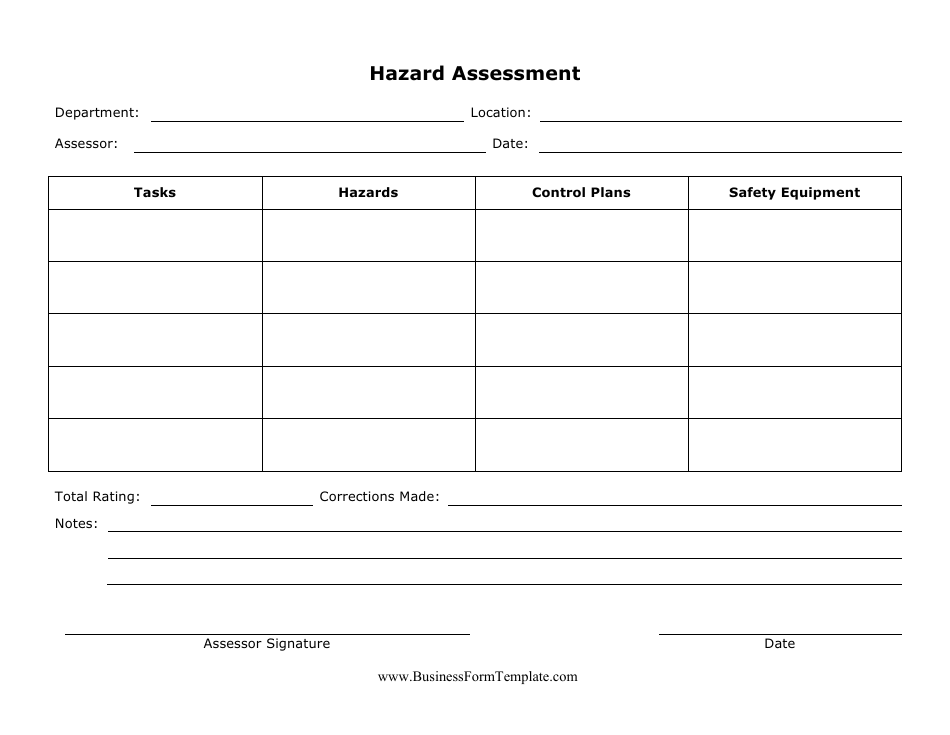 Hazard Assessment Form - Table, Page 1