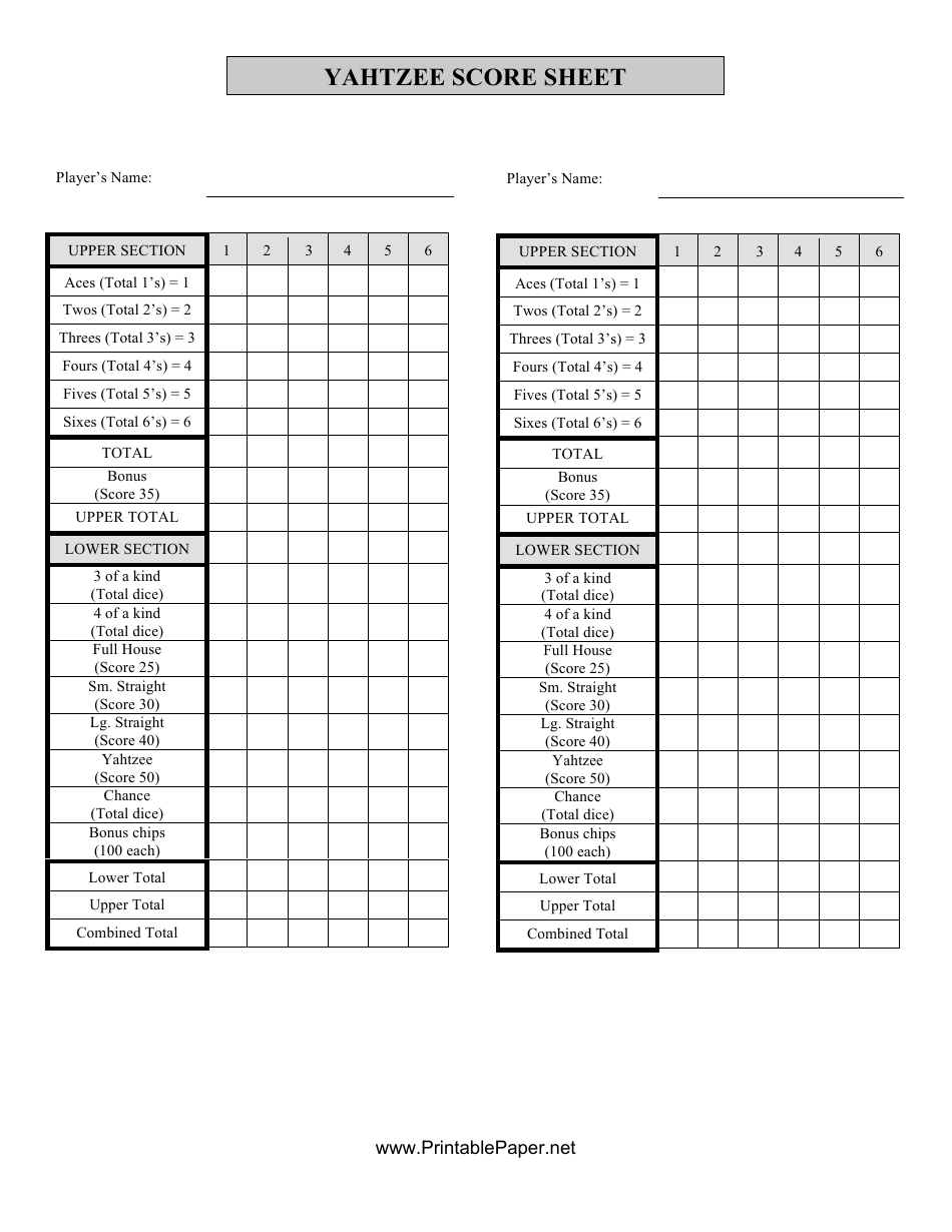 Yahtzee Score Sheet Download Printable PDF Templateroller