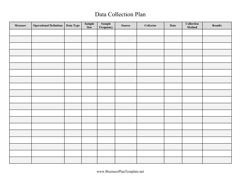 &quot;Data Collection Plan Template&quot; Download Pdf