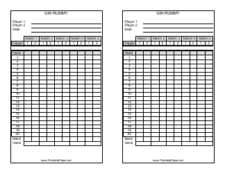 Document preview: Gin Rummy Score Sheet Template