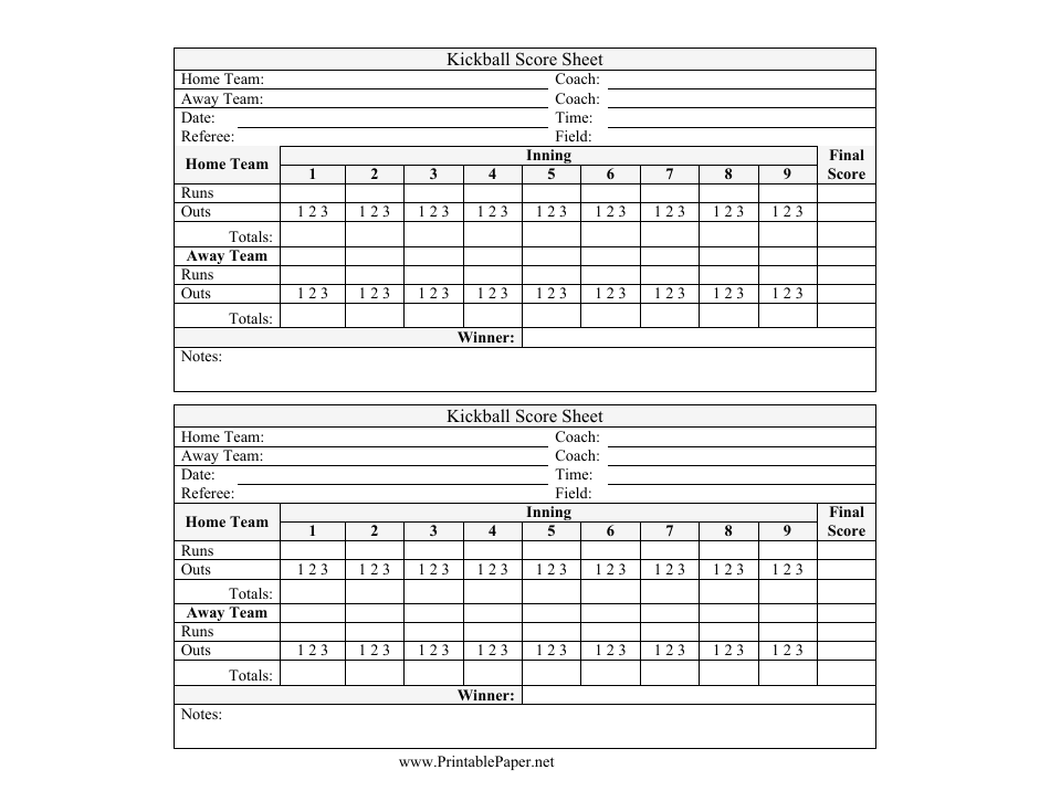 Kickball Score Sheet Template