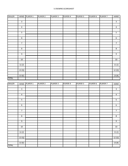 Five Crowns Score Sheet Template Download Printable PDF Templateroller