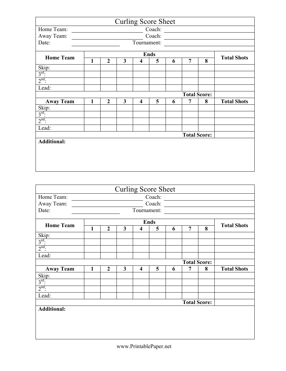 Curling Score Sheet Template, Page 1