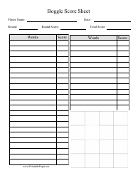 Document preview: Boggle Score Sheet Template