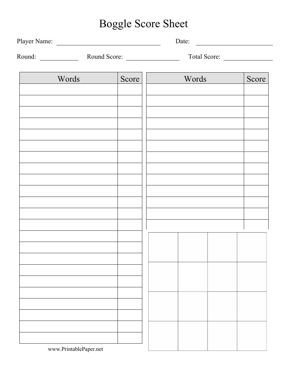 Boggle Score Sheet Template Download Printable Pdf Templateroller
