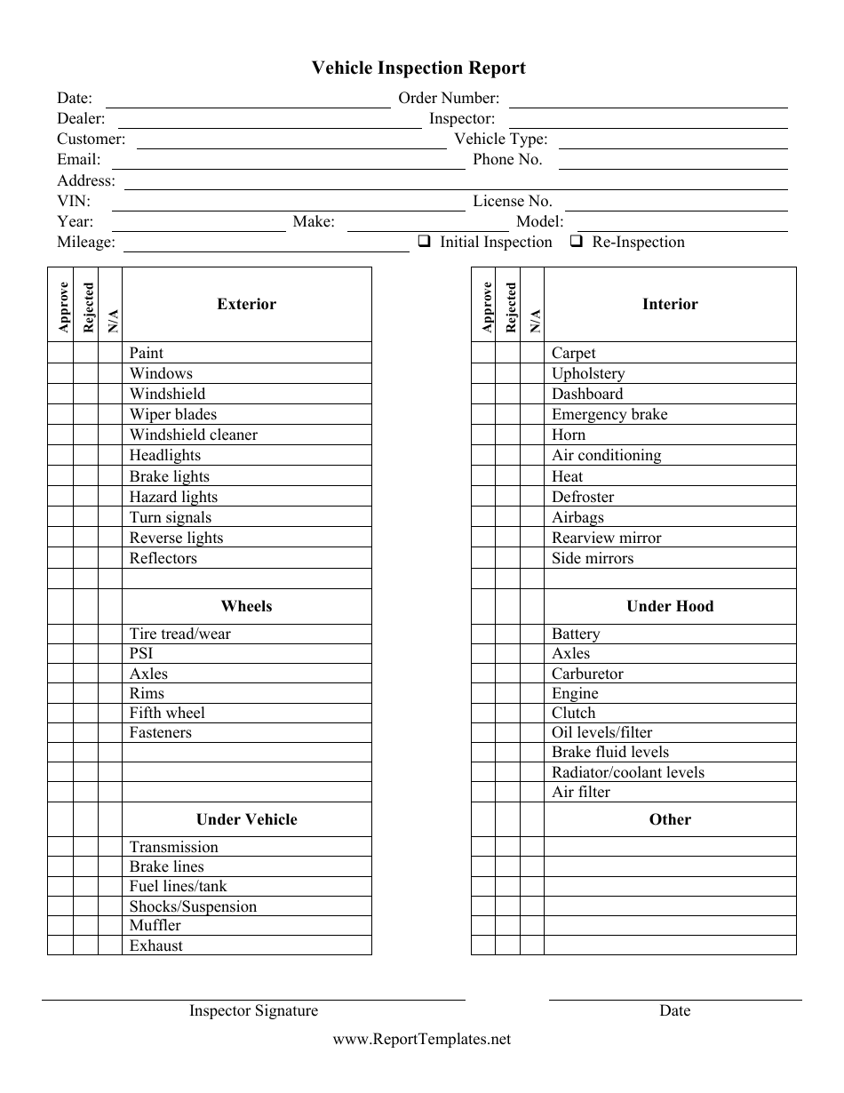 Vehicle Inspection Report Form Download Printable PDF  Templateroller