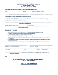 Document preview: Hunting Methods Exemption Form - Crossbow Permit - Kentucky