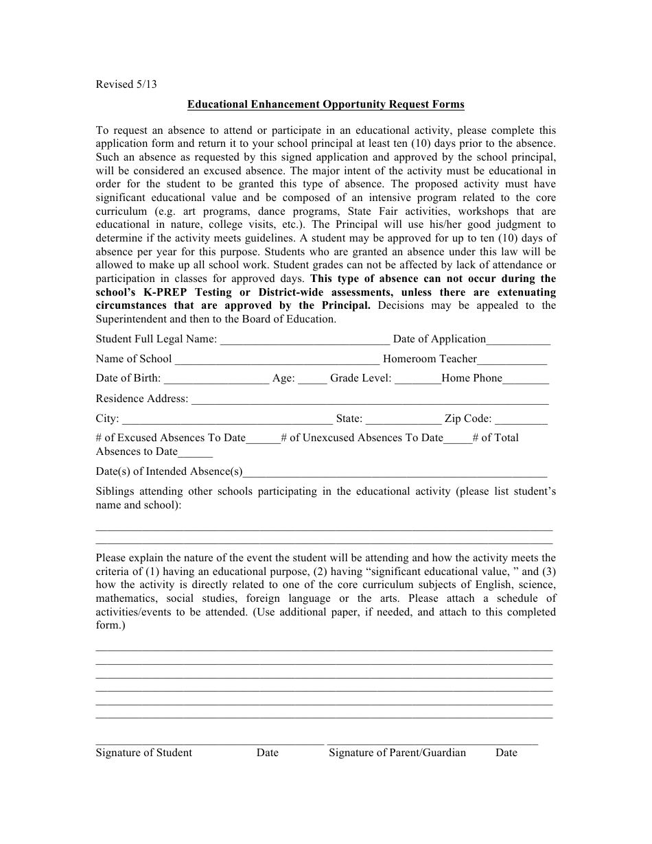 Educational Enhancement Opportunity Request Forms - Kentucky