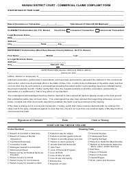 Document preview: Commercial Claims Complaint Form - Nassau County, New York