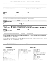 Document preview: Small Claims Complaint Form - Nassau County, New York