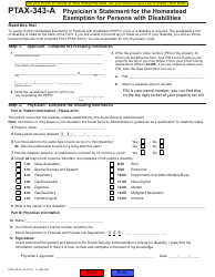 Form PTAX-343-A Physician&#039;s Statement for the Homestead Exemption for Persons With Disabilities - St. Clair County, Michigan