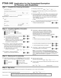 Form PTAX-343 Application for the Homestead Exemption for Persons With Disabilities - St. Clair County, Michigan