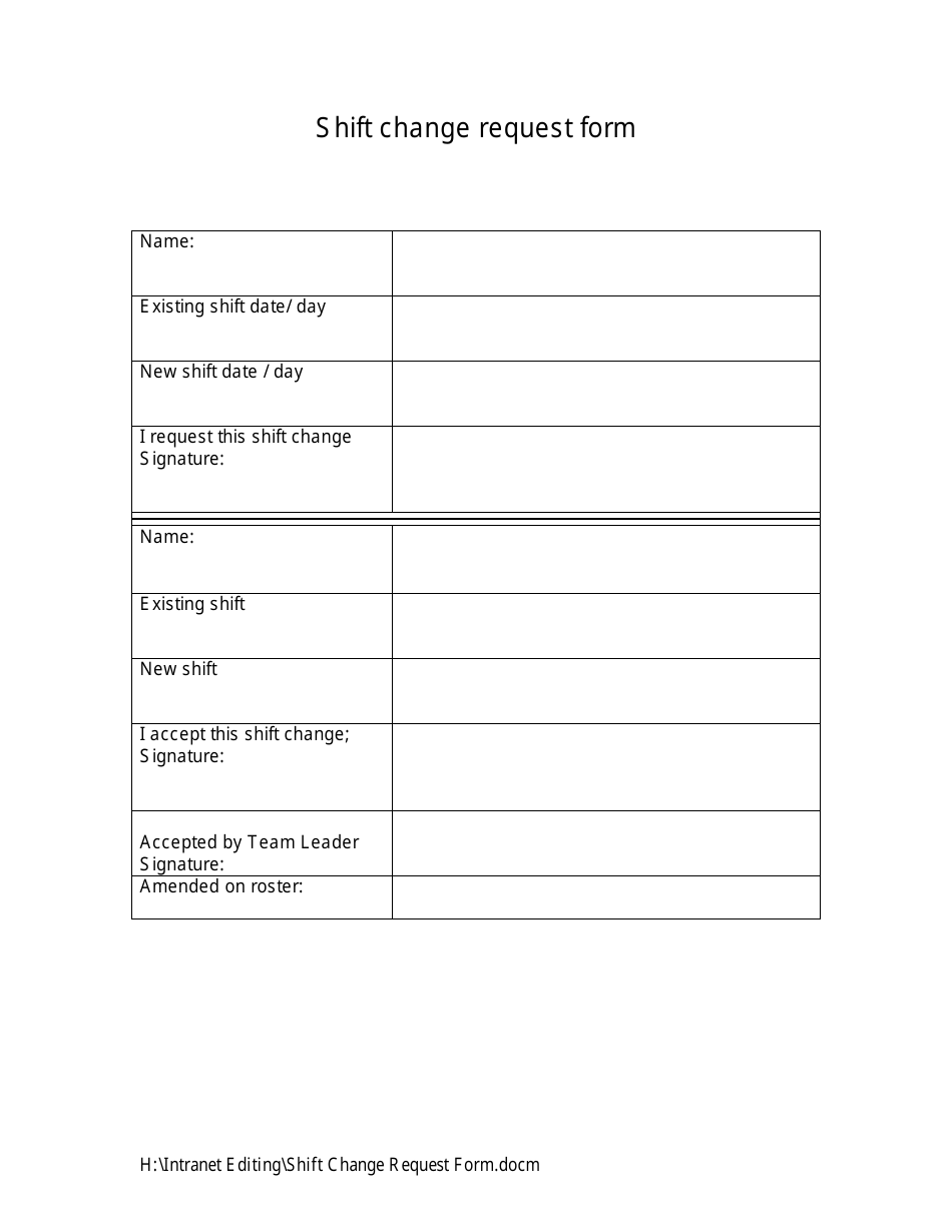 Shift Change Request Form, Page 1