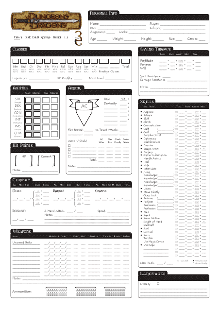 Dungeons & Dragons 3.5e Character Sheet Preview