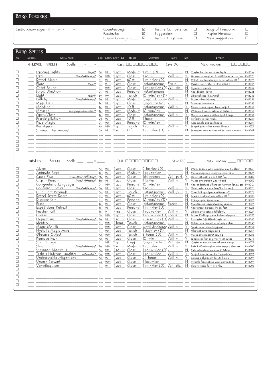 Dungeons  Dragons 3.5e Character Sheet, Page 3