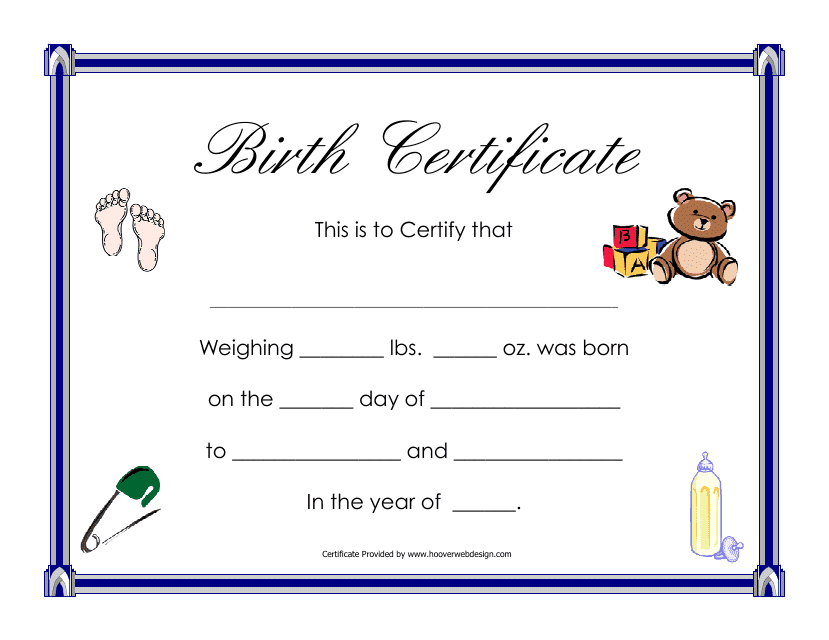 Birth Certificate Template - Bear