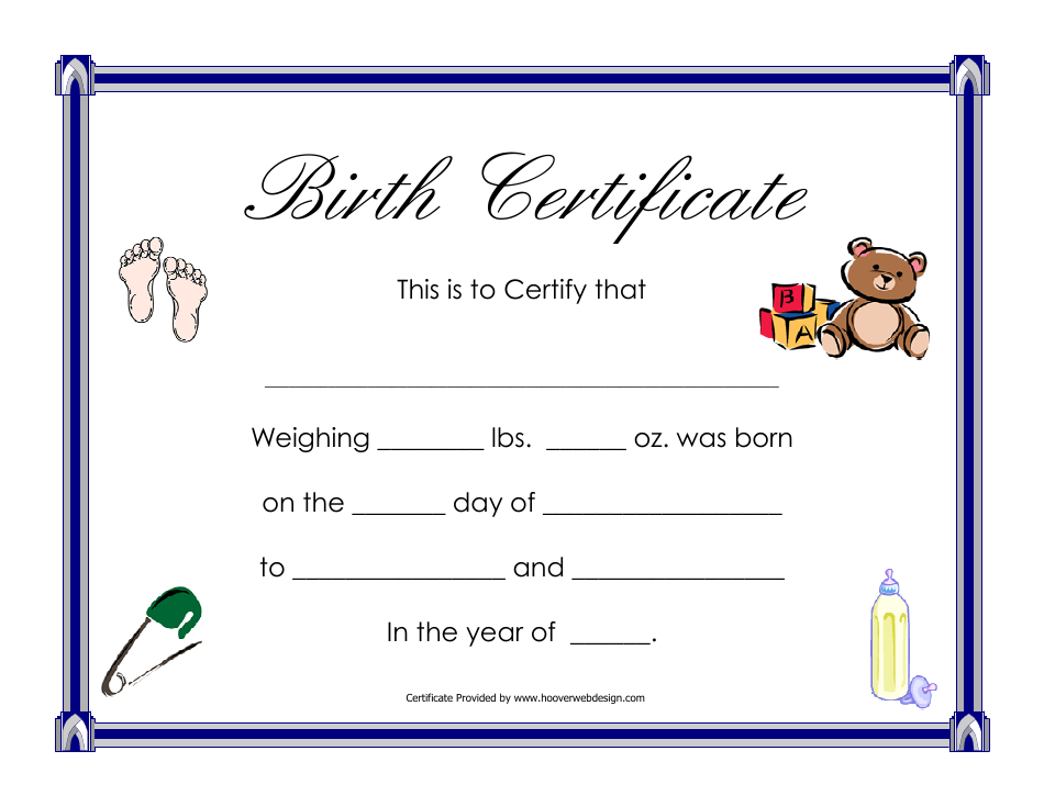 Birth Certificate Template featuring a cute bear design