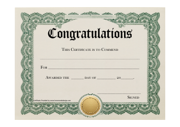 Document preview: Commendation Certificate Template