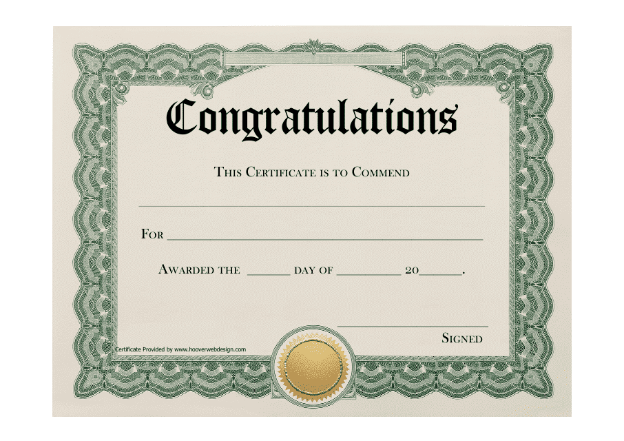 Commendation Certificate Template