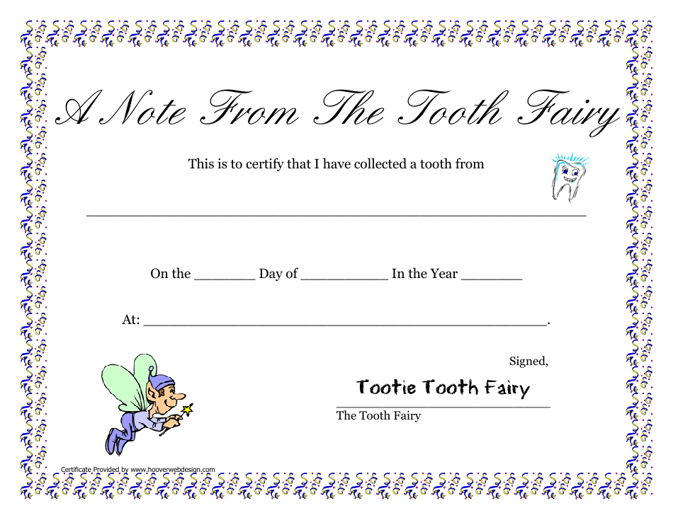 A Note From the Tooth Fairy Certificate Template - Black, featuring a whimsical design of the Tooth Fairy's note and a black color scheme.