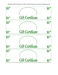 Document preview: 5 Dollars off Gift Certificate Template