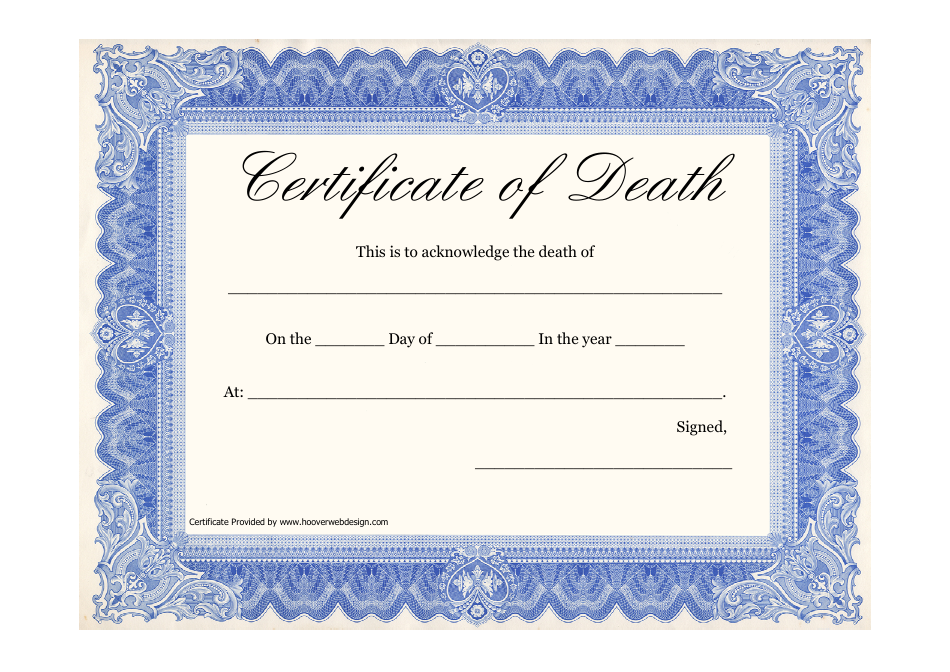 Certificate of Death Template Blue Download Printable PDF
