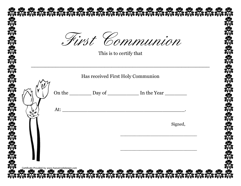 First Communion Certificate Template - Black
