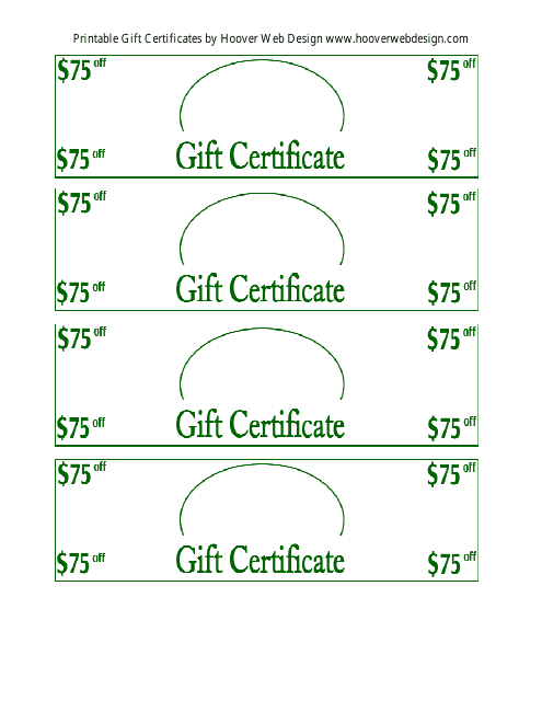$75 off Gift Certificate Templates