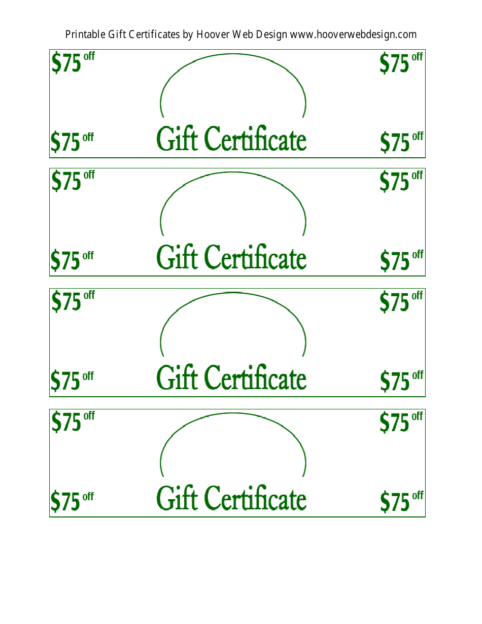 $75 off Gift Certificate Templates