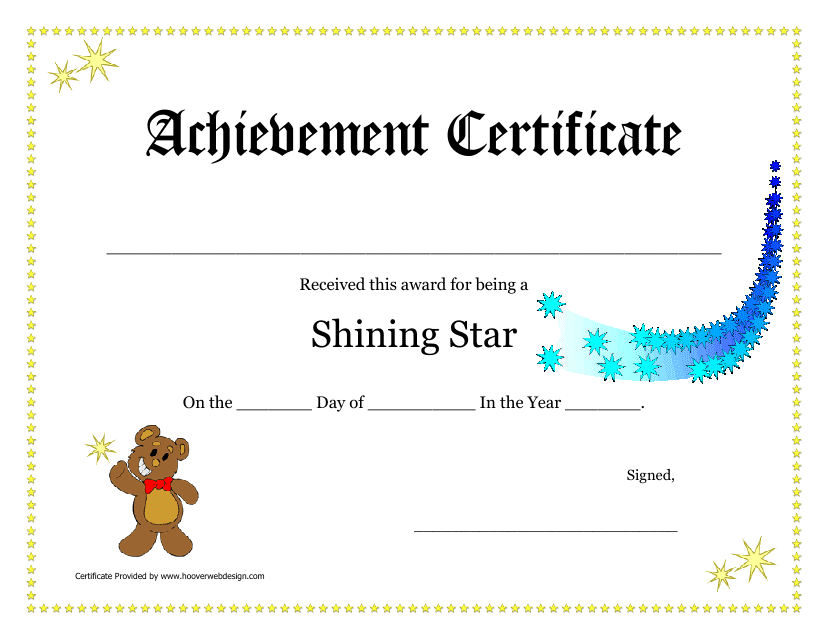 Shining Star Achievement Certificate Template