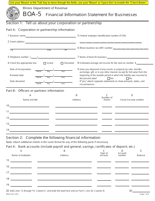 Form BOA-5  Printable Pdf