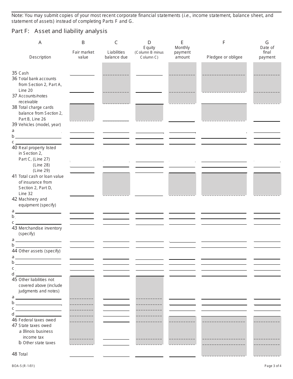 Form BOA-5 Financial Information Statement for Businesses - Illinois, Page 3