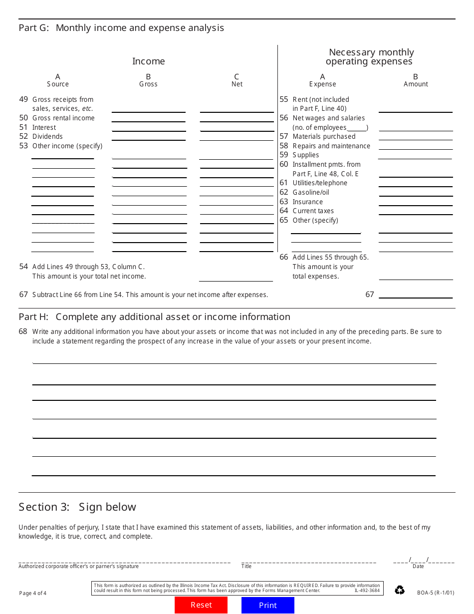 Form BOA-5 Financial Information Statement for Businesses - Illinois, Page 4