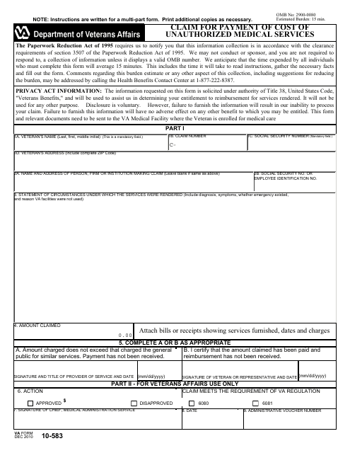 VA Form 10-583  Printable Pdf