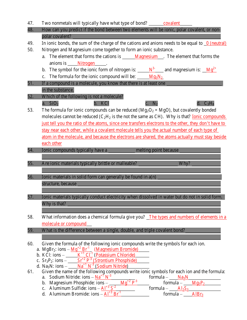 Chemistry Unit 4 Practice Exam With Answer Key - Bainbridge Island School District 303, Page 3
