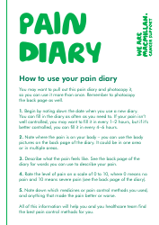 Document preview: Pain Diary Template - We Are Macmillan Cancer Support