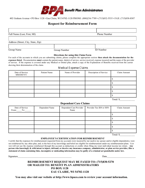 Request for Reimbursement Form - Bpa