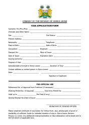 &quot;Sierra Leone Visa Application Form - Embassy of the Republic of Sierra Leone&quot; - Washington, D.C.