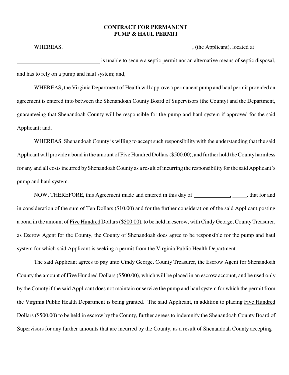 Pump and Haul Permit Application Packet - County of Shenandoah, Virginia, Page 4
