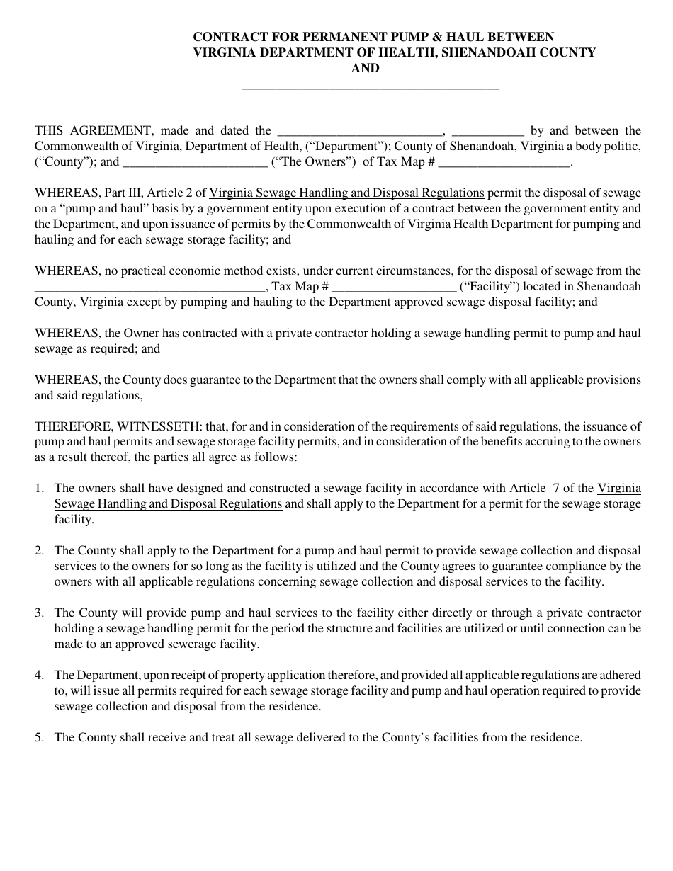 Pump and Haul Permit Application Packet - County of Shenandoah, Virginia, Page 6