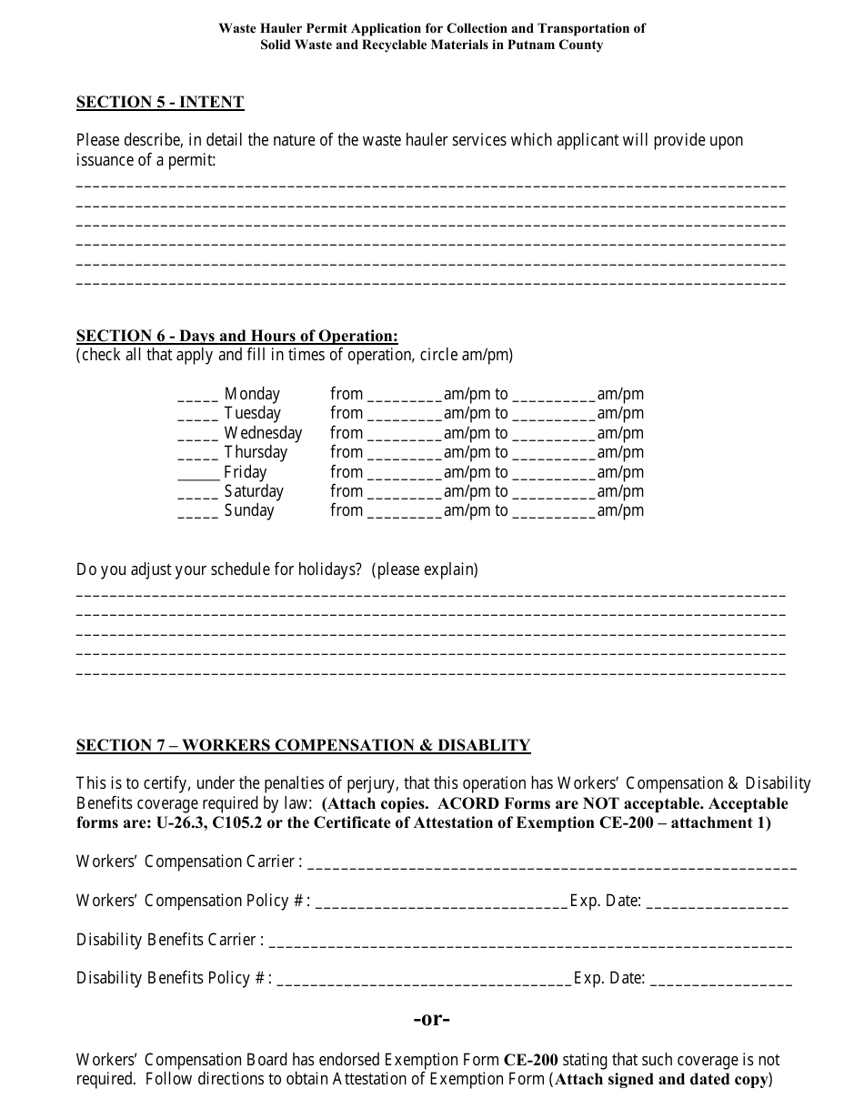 Waste Hauler Permit Application for Collection and Transportation of Solid Waste and Recyclable Materials in Putnam County - Putnam County, New York, Page 10