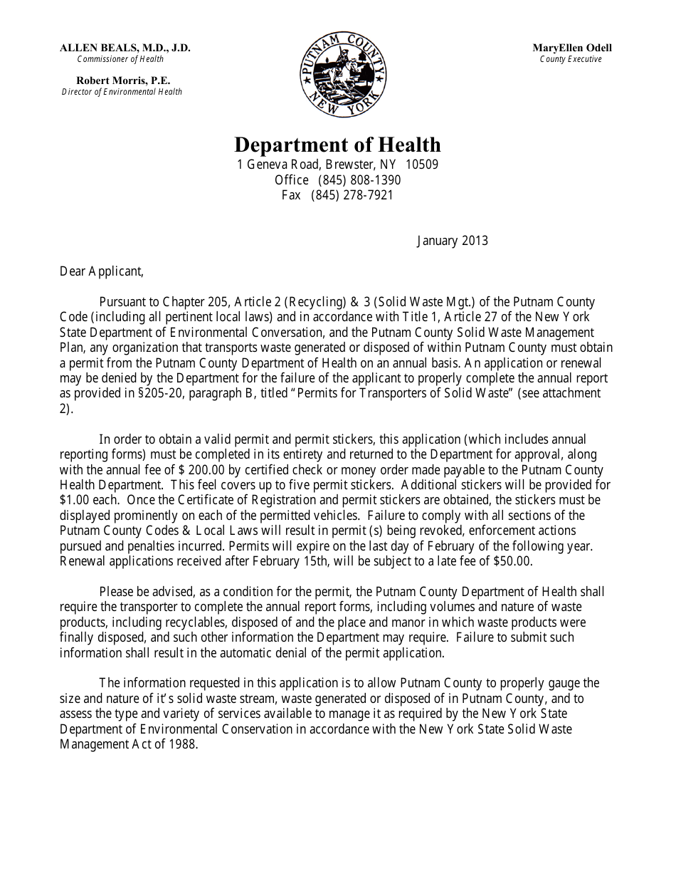 Waste Hauler Permit Application for Collection and Transportation of Solid Waste and Recyclable Materials in Putnam County - Putnam County, New York, Page 2