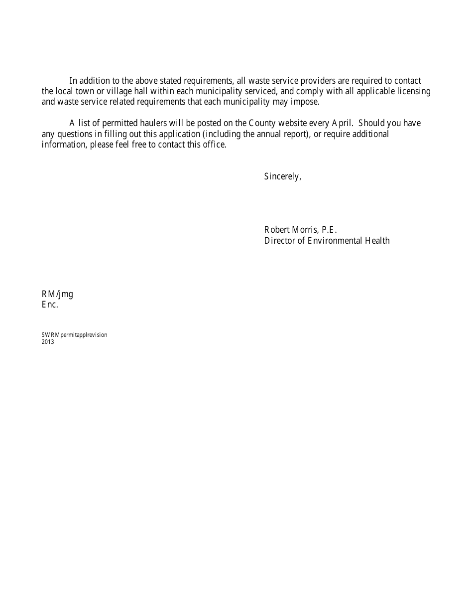 Waste Hauler Permit Application for Collection and Transportation of Solid Waste and Recyclable Materials in Putnam County - Putnam County, New York, Page 3
