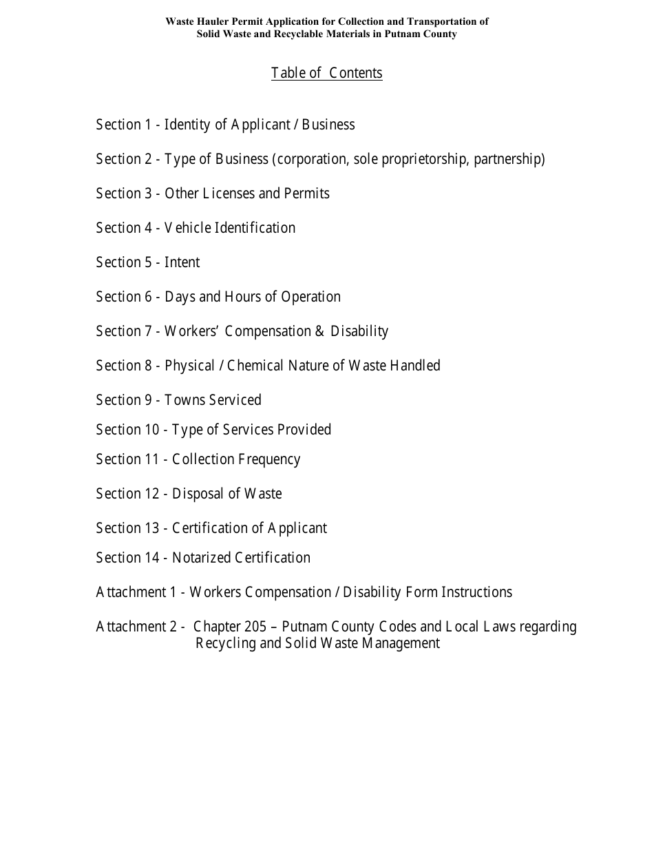 Waste Hauler Permit Application for Collection and Transportation of Solid Waste and Recyclable Materials in Putnam County - Putnam County, New York, Page 5