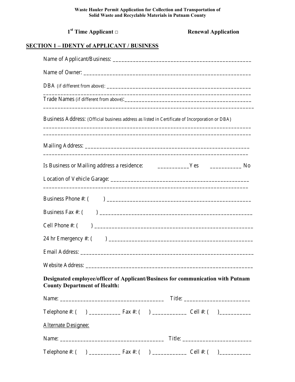 Waste Hauler Permit Application for Collection and Transportation of Solid Waste and Recyclable Materials in Putnam County - Putnam County, New York, Page 6