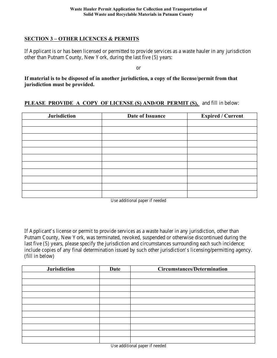 Waste Hauler Permit Application for Collection and Transportation of Solid Waste and Recyclable Materials in Putnam County - Putnam County, New York, Page 8